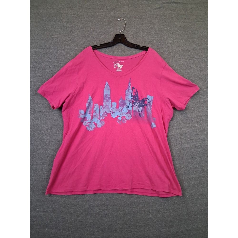 JMS Womens Shirt Plus 3X Pink City Skyline Butterfly Relaxed Casual Travel